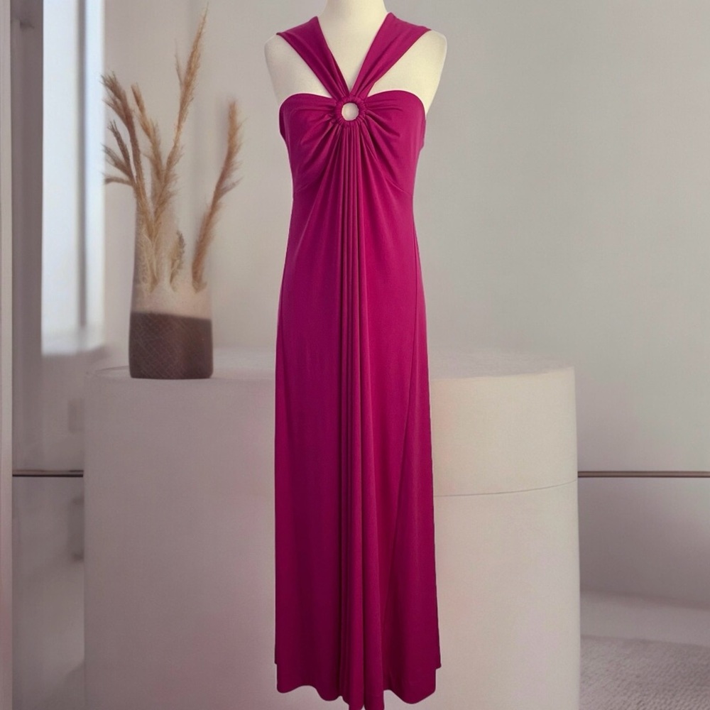 New York & Company Halter Cut Out Maxi Dress Dark Fuchsia Women’s L (12/14)